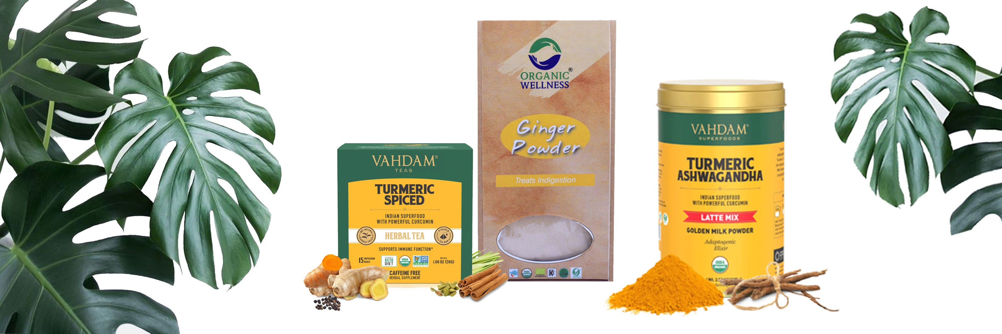 Organic Wellness herbal tea, latte mix and ginger powder organic superfood and supplements for a healthy living