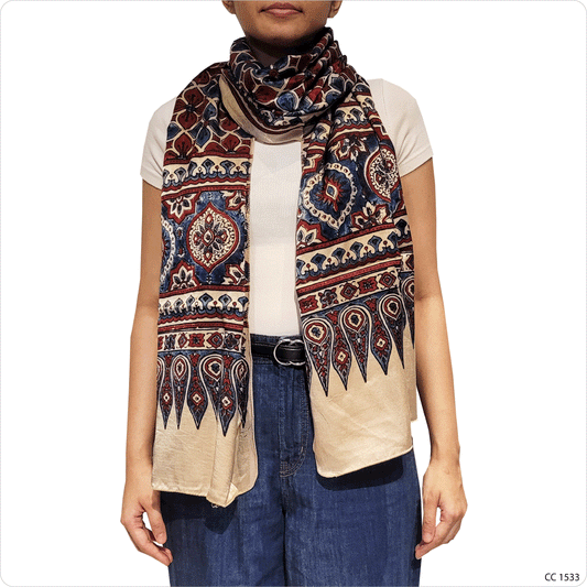 Ajrakh hand block printed mashru stole