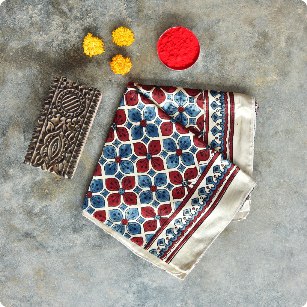 Ajrakh hand block printed mashru stole