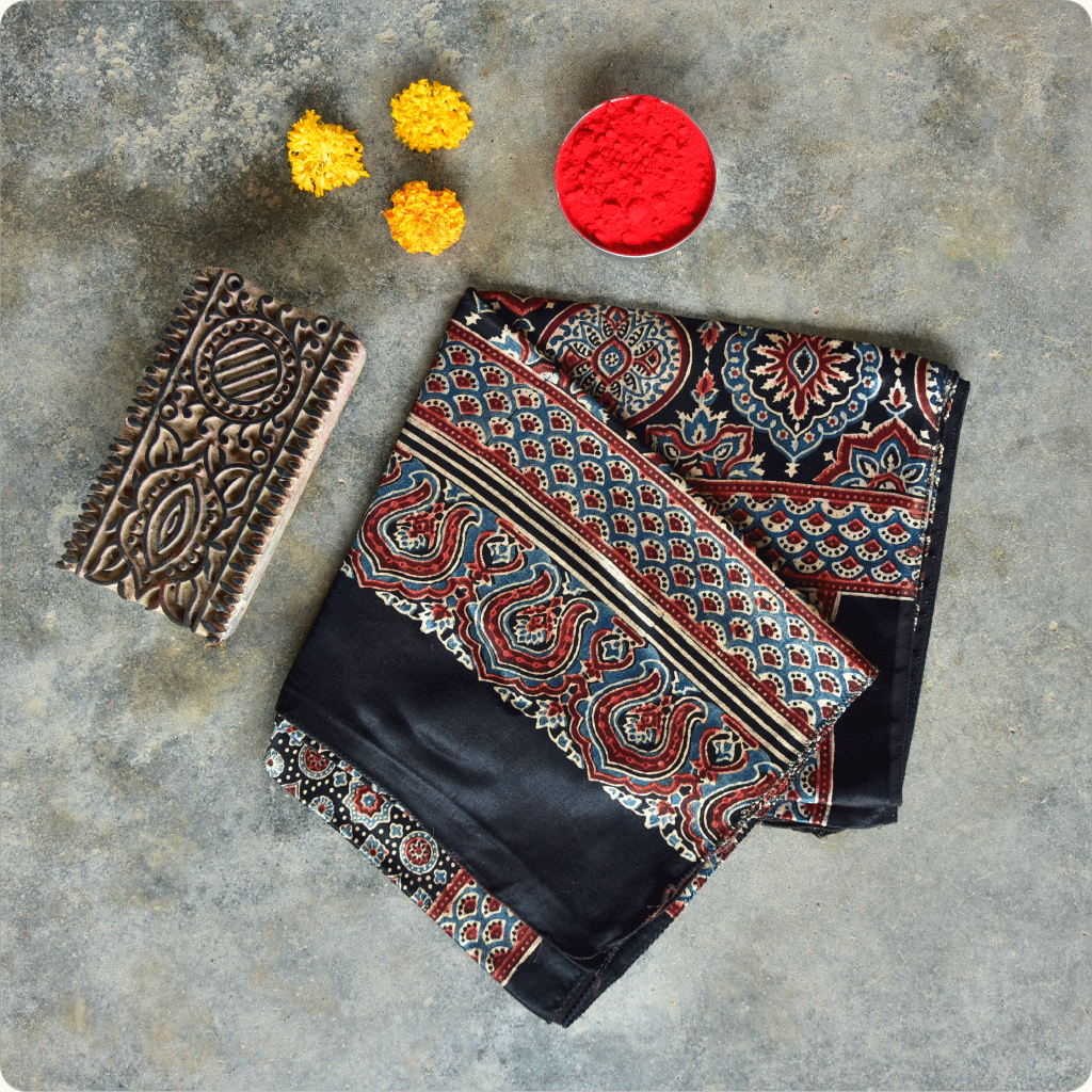 Ajrakh hand block printed mashru stole