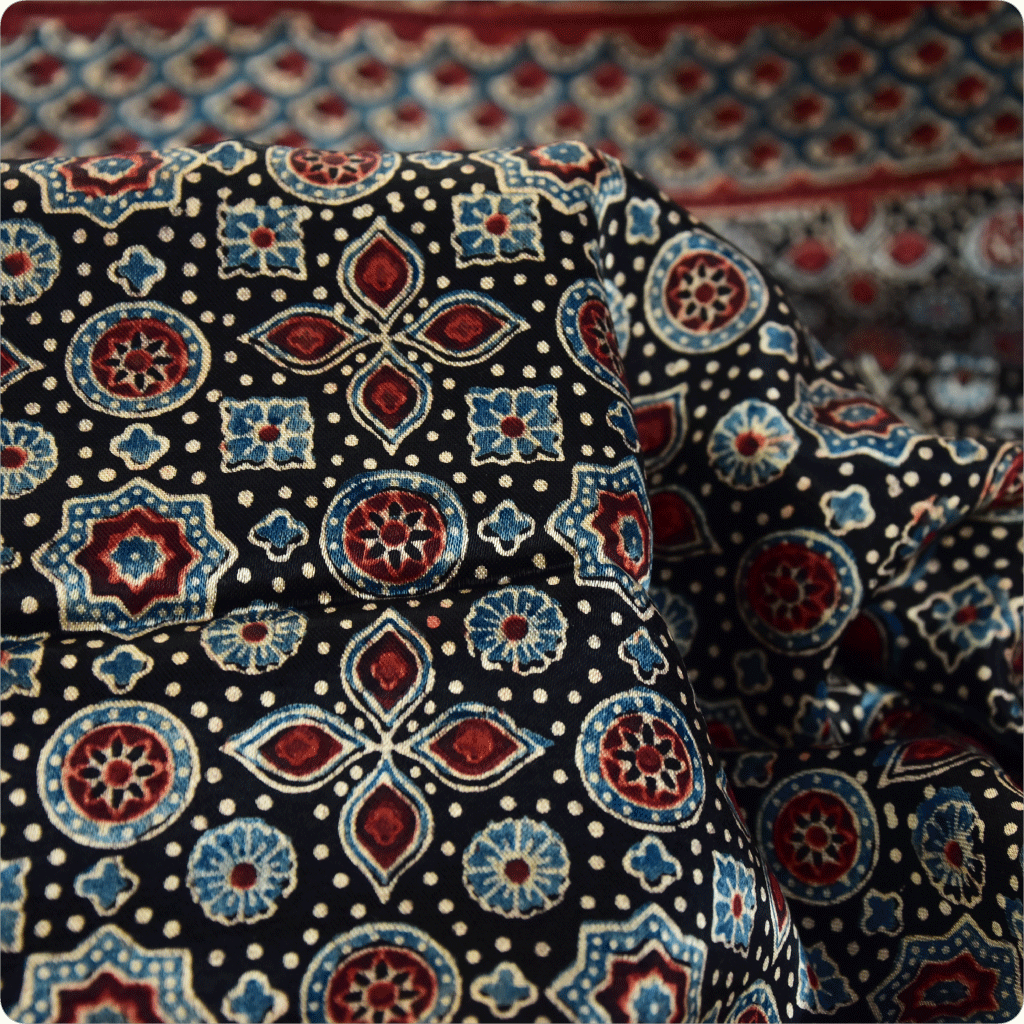 Ajrakh hand block printed mashru stole