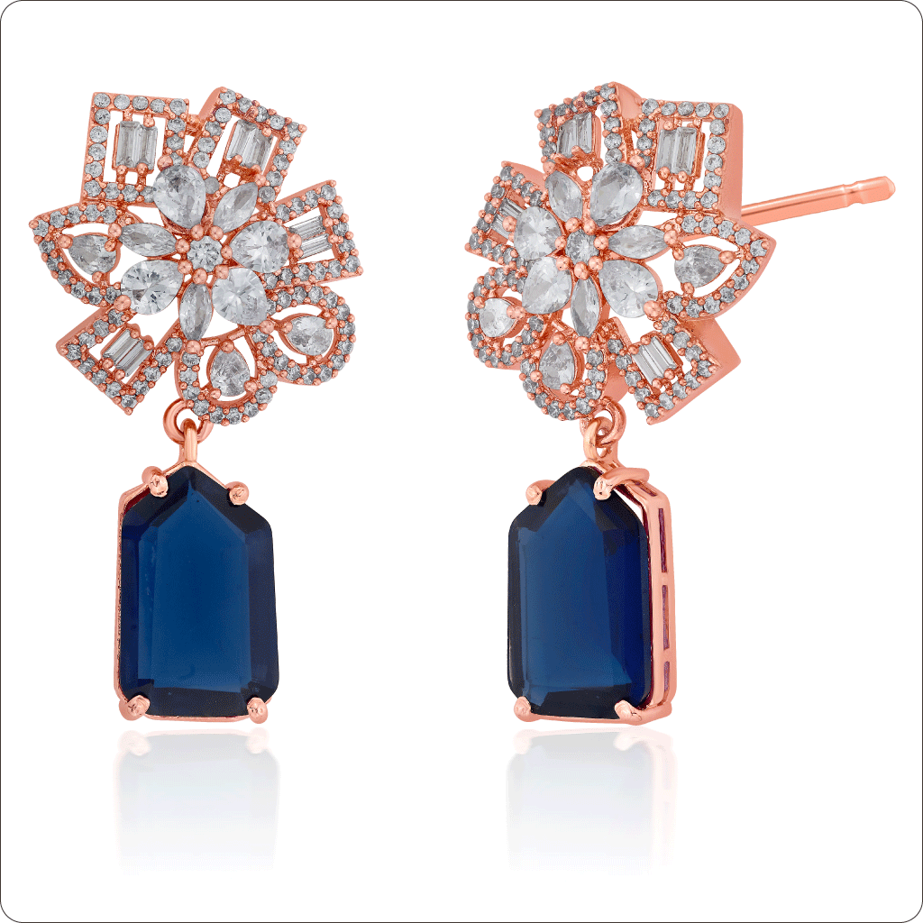 Midnight Blue Flower Dangler Earrings
