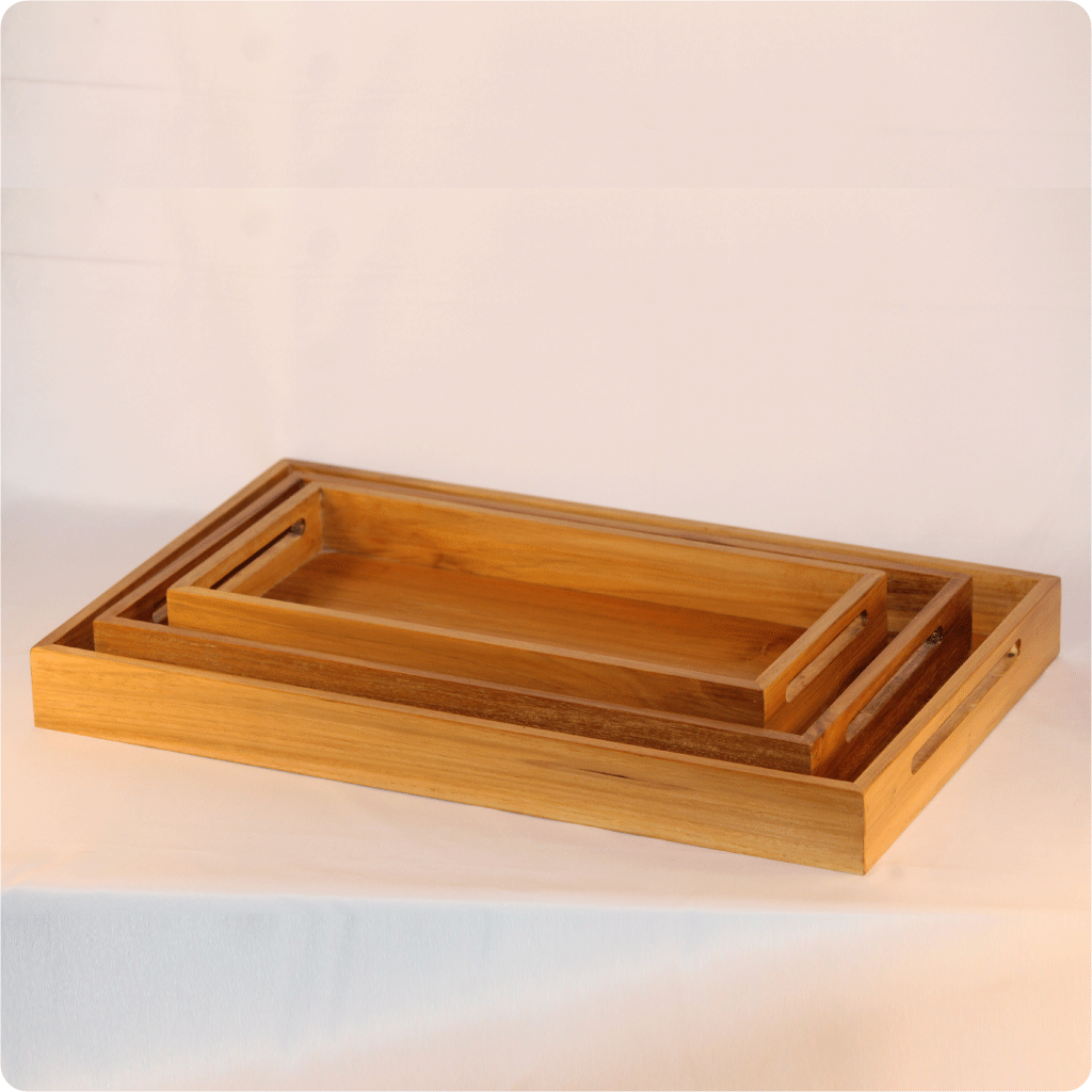 Teak wood Serving Tray with 2 handles slot