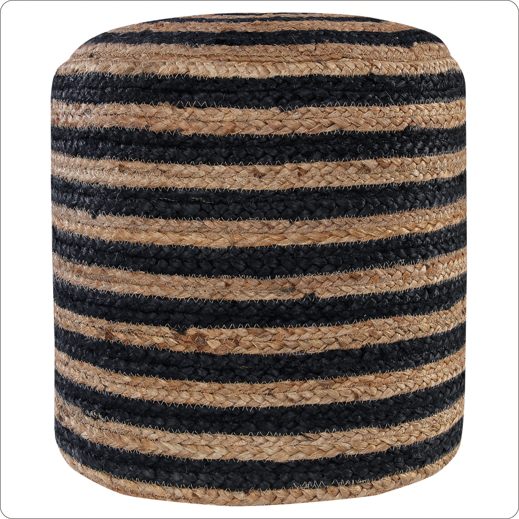Jute Pouf with EPS Beans filling - black stripes