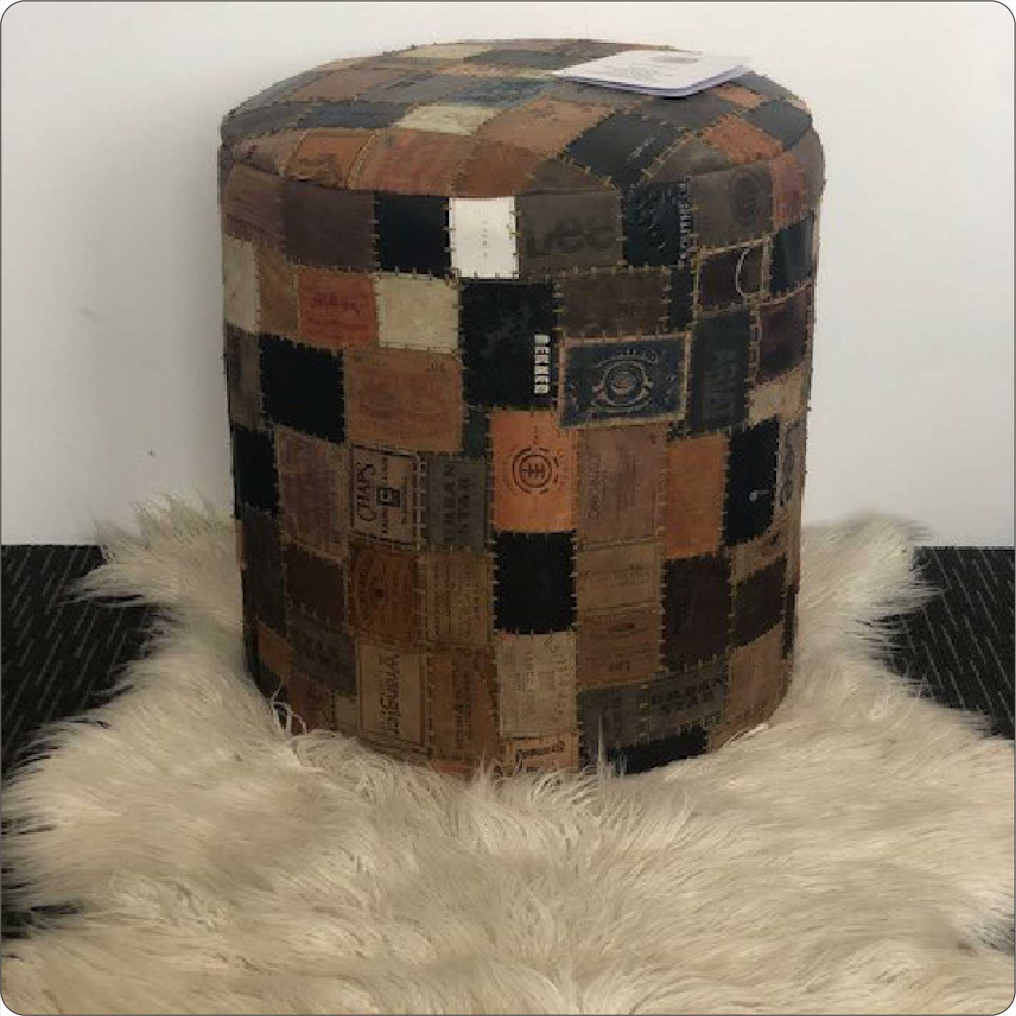 Leather Stool Cylinder shape pouf ottoman