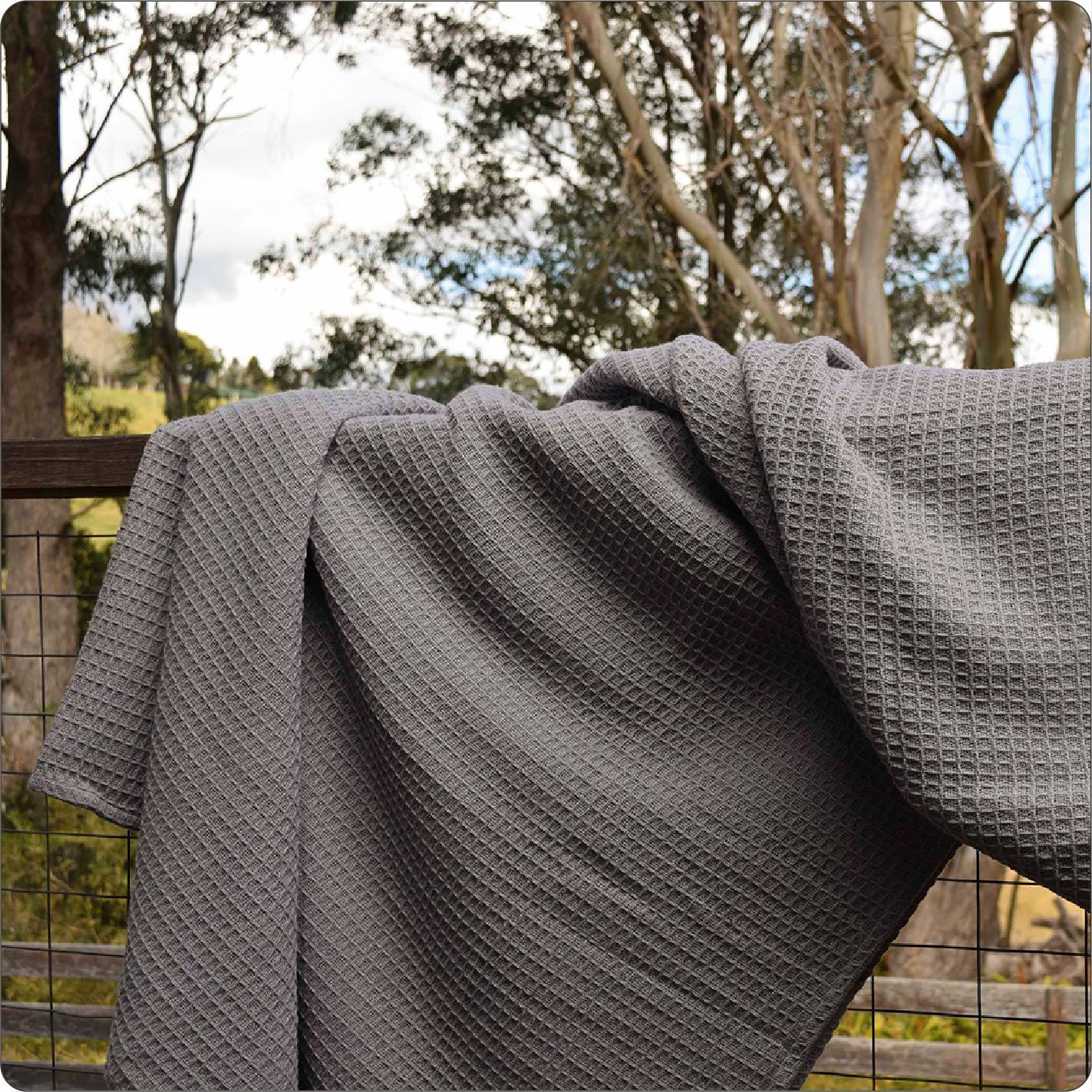 Organic Waffle Blanket 245cm x 210cm Koala Grey