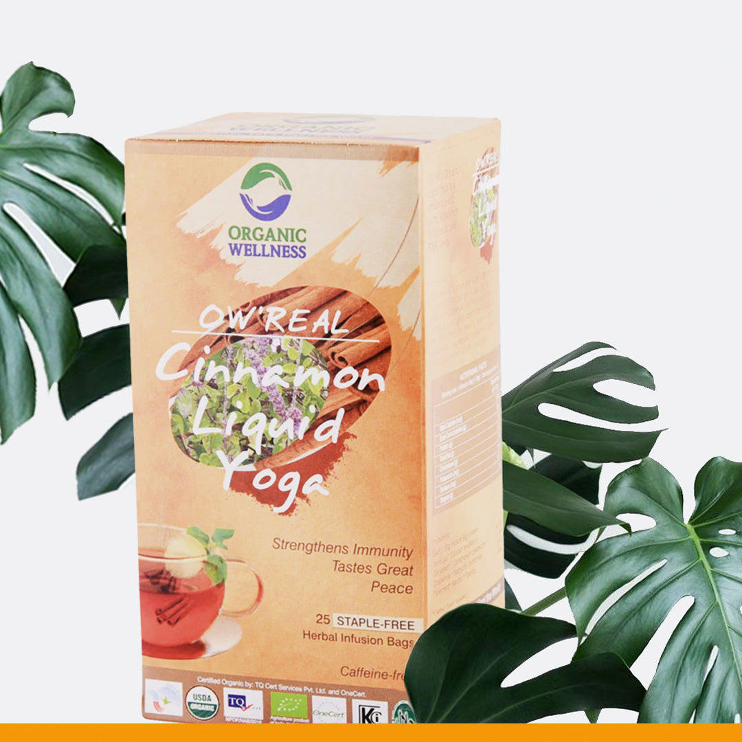 Organic wellness Ow'real Cinnamon Liquid Yoga Herbal Infusion Bags helps to improve strengthens immunity, taste great and it is caffeine-free
