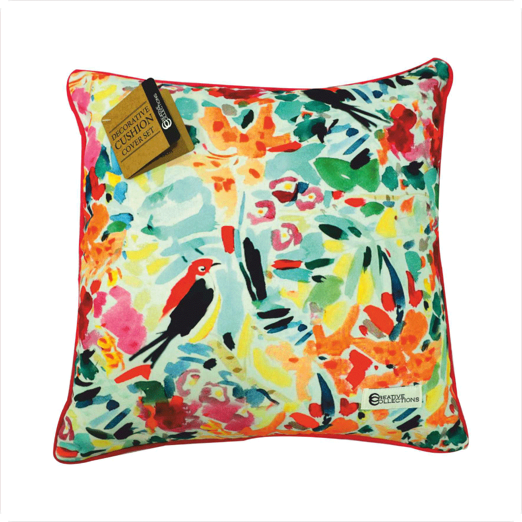 Cotton Canvas Bird Printed Decorative Cushion 45cm x 45cm