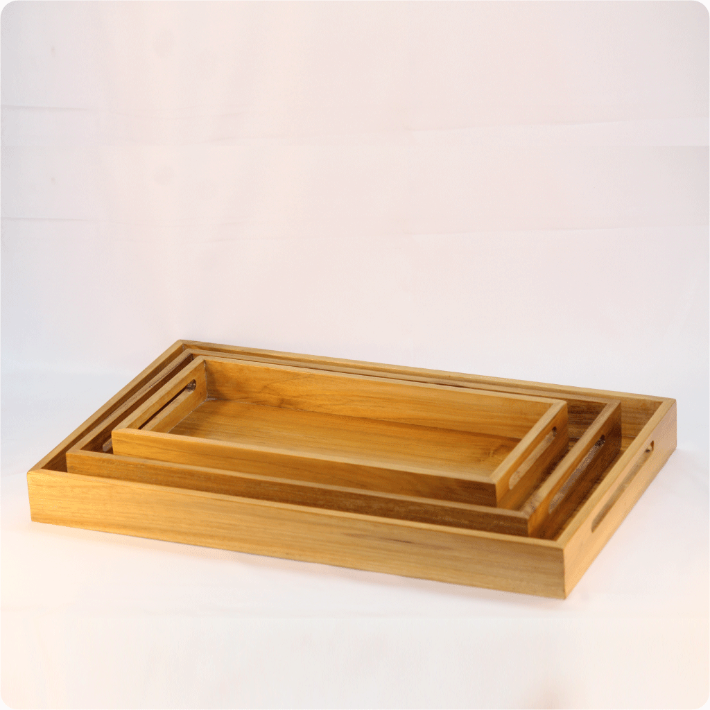 Teak wood Serving Tray with 2 handles slot
