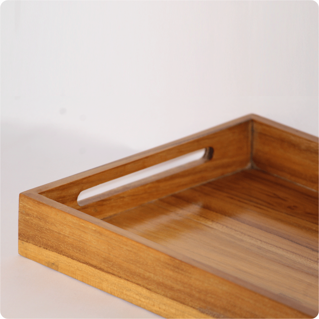 Teak wood Serving Tray with 2 handles slot