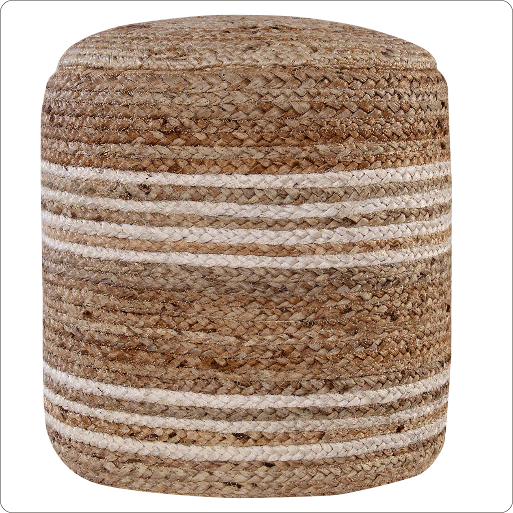 Jute Pouf with EPS Beans filling - white stripes