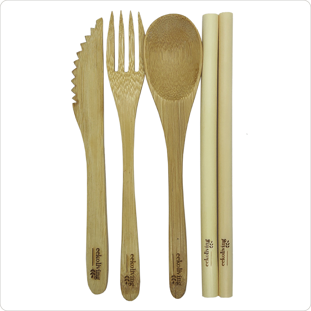 Bamboo Cutlery Kit and 2 Straws set - 5 Pack