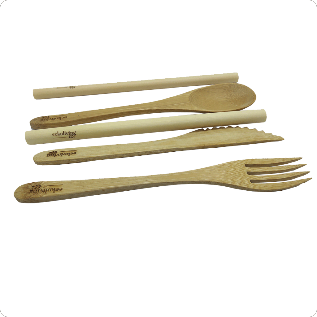 Bamboo Cutlery Kit and 2 Straws set - 5 Pack