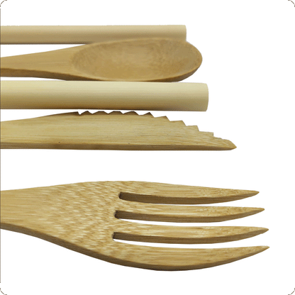 Bamboo Cutlery Kit and 2 Straws set - 5 Pack