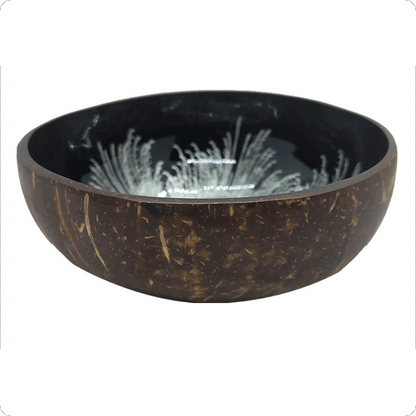 Real Coconut shell Bowl Grey floral Print