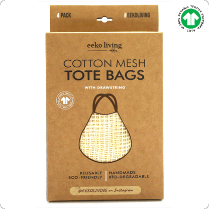 Organic Cotton Reusable Produce bags 4 Pack