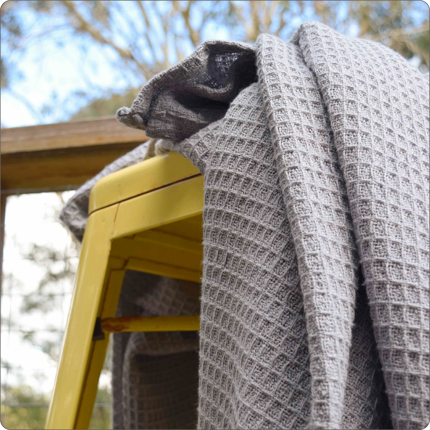Organic Waffle Blanket 130x180cm Koala Grey (with Tassels)