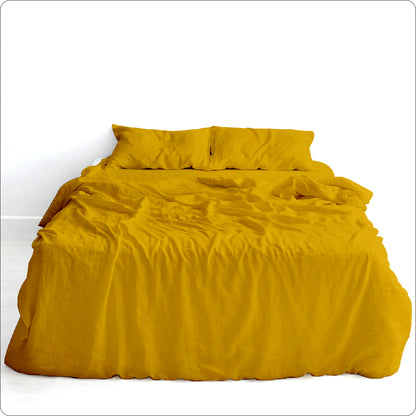 Saffron Belgian Linen Bed Sheet Set