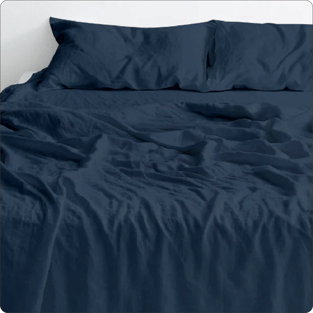Blue Nuit Belgian Linen Bed Sheet Set