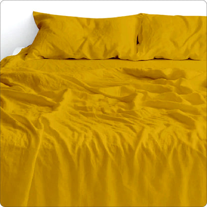 Saffron Belgian Linen Bed Sheet Set